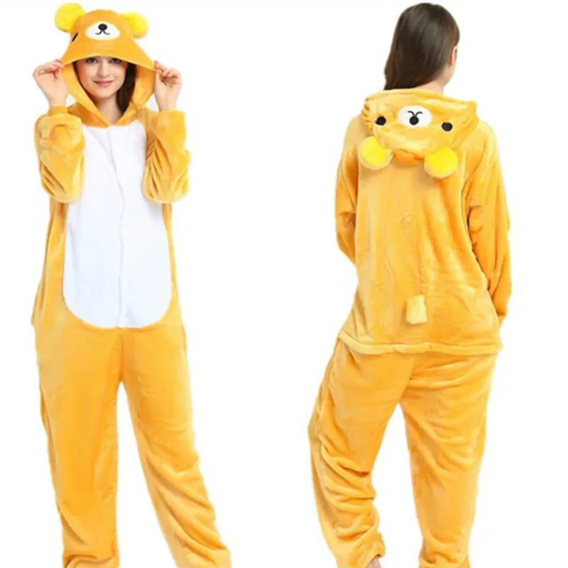 

HKSNG White Beige Brown Flannel Rilakkuma Bear Kigu Onesies Halloween Christmas Cosplay Sleepwear On Sale Kigu