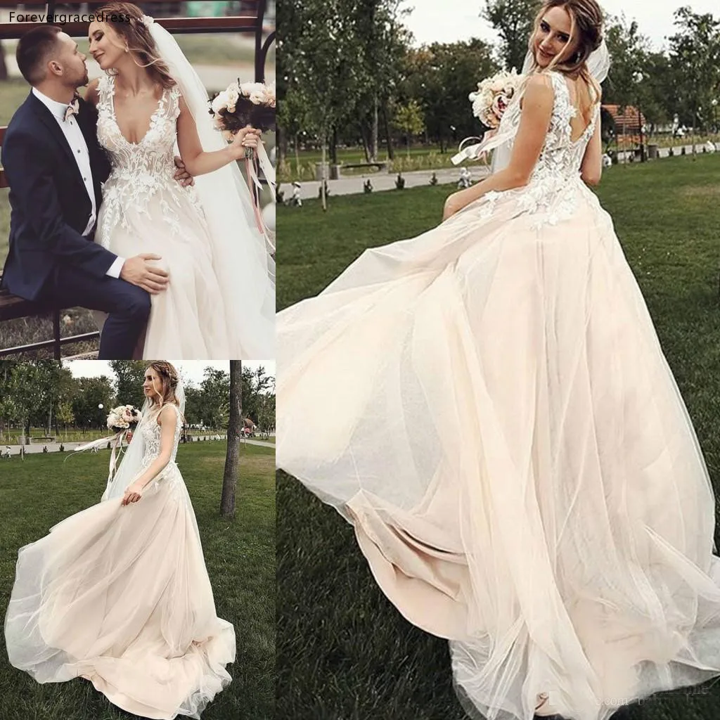 Westlichen Stil Garten Landschaft Hochzeit Kleider EINE Linie Spitze V Neck Backless Boho Brautkleider Tailor Made Plus Größe Verfügbar