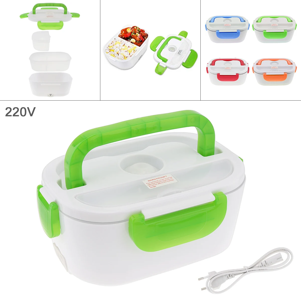 

Portable 220V 1.5L Split-type Portable Food Warmer Heating Keeping Electric Lunch Box with Spoon / EU Charging Line