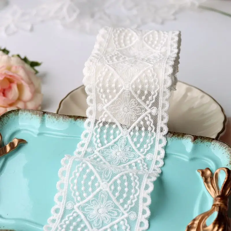 19yards New Good Quality Handmade DIY Clothing Accessories Lace Fabric Trims Cotton Gauze  Embroidered Lace Hat Decoration