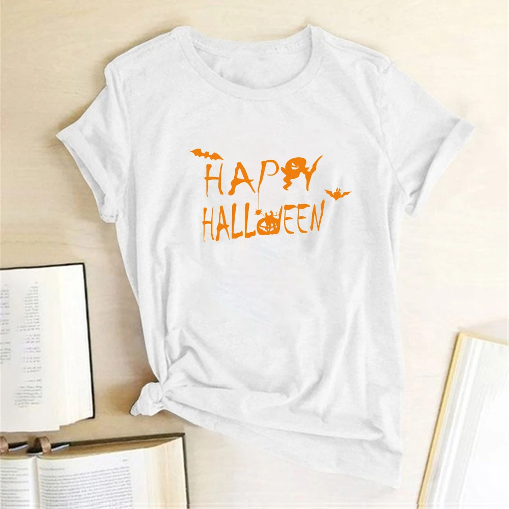 Women Aesthetic Clothes Streetwear Summer Shirts for  Loose Tops  Teens Happy Halloween Pumpkin Spooky Printed T-shirts