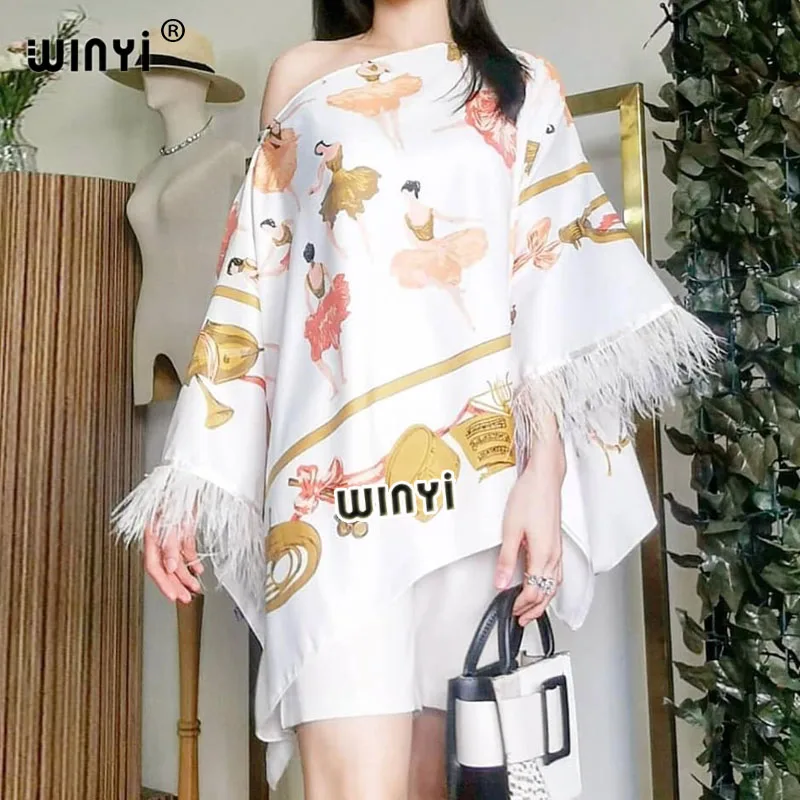 WINYI 2021 Elegant Printed Summer Boho Clothing For Women V Shoulder Dashiki African Lady Blouse европейская одежда For Women