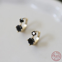 Small Cute Geometric Black CZ Stud Earrings Fashion 100% 925 Sterling Silver Punk Studs Ear For Women Jewelry Gift