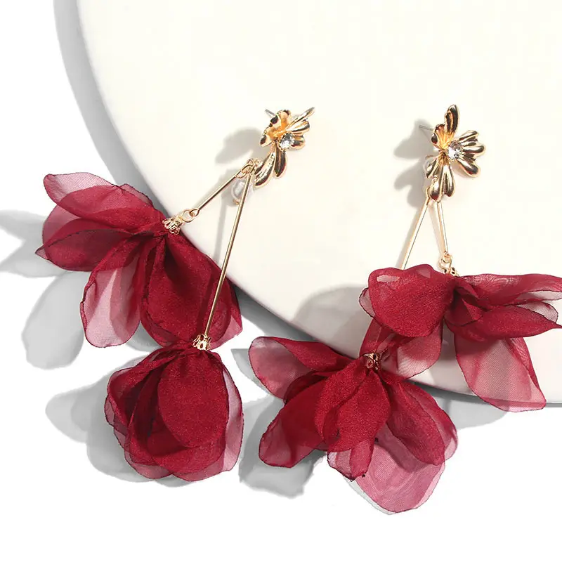 Flatfoosie New Red Flower Heart Drop Earrings For Women Fashion Bohemian  Dangle Earring Statement Female Accessories