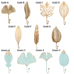 Nordic Gold Style/Green Folha Form Iron Forged Wall Hook Hung Rack Aufbewahrung für Handtuchkleidung Hausorganisation 8 Hauptverkaufstraßeninhaber - №7