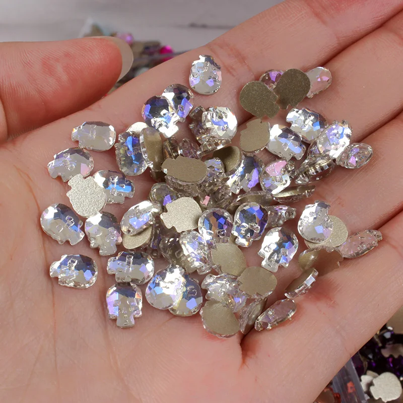 Flatback Skull Shape 6x8MM Mix Colors Rhinestones Crystal Glass Stones For DIY Nail Decoration Accessories 30PCS/100PCS