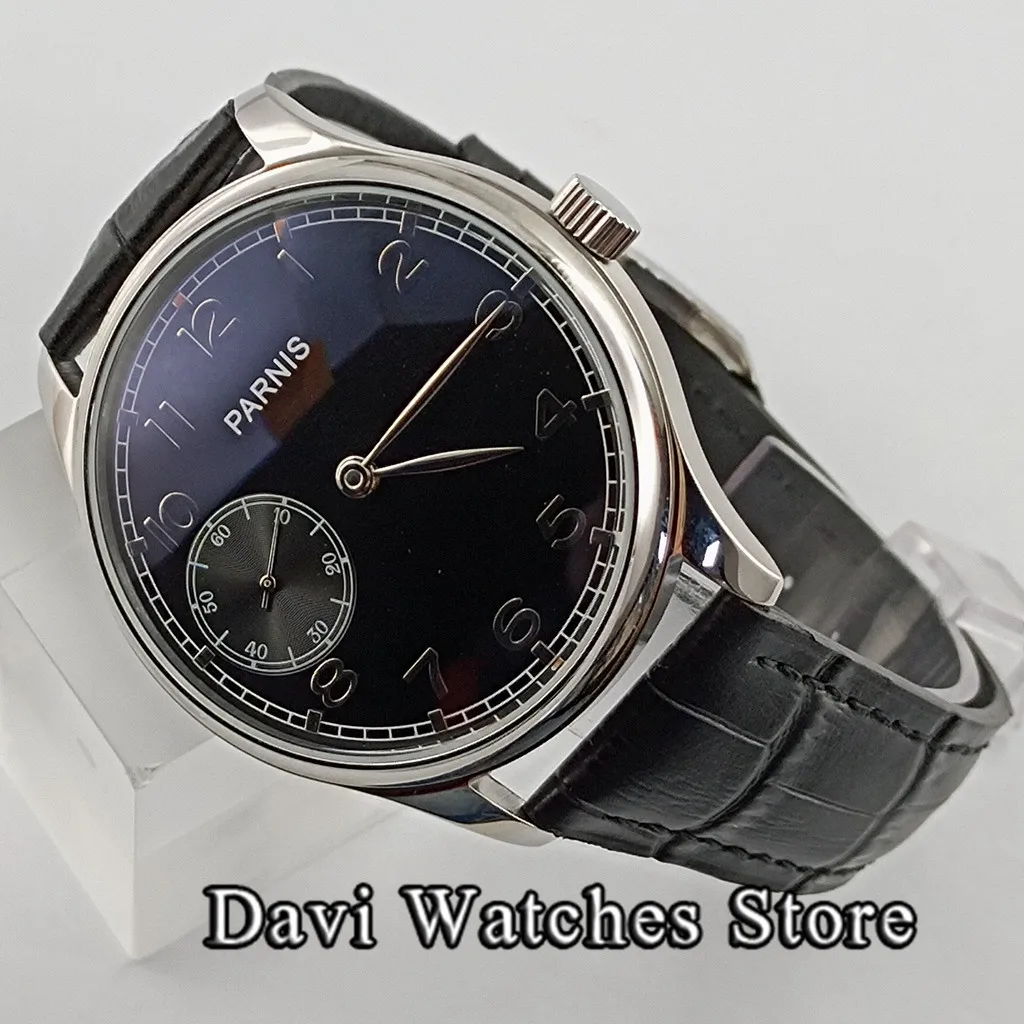 Parnis 44mm Top Mens Watches Black/White Dial 6497 Hand Winding Movement Male Wristwatch