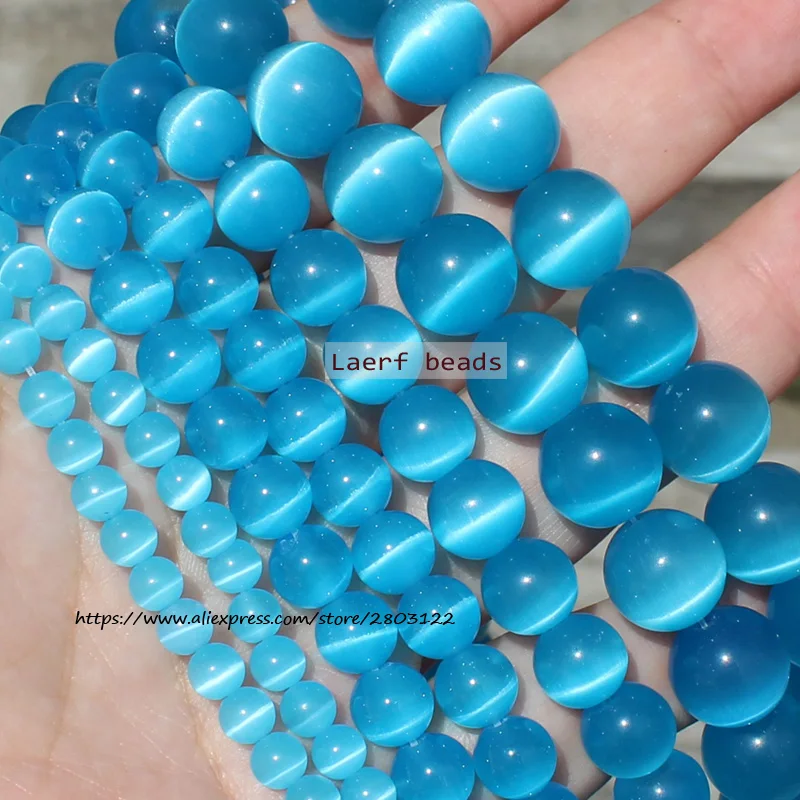 Natural Sea Blue Cat's Eye 4-12mm Round Loose Beads, For DIY Jewelry Making !We provide mixed wholesale for all items!