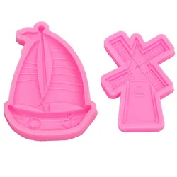 Pink windmill boat shaped silicone mold epoxy resin can be used for fondant cake jewelry accessories pendant car pendant