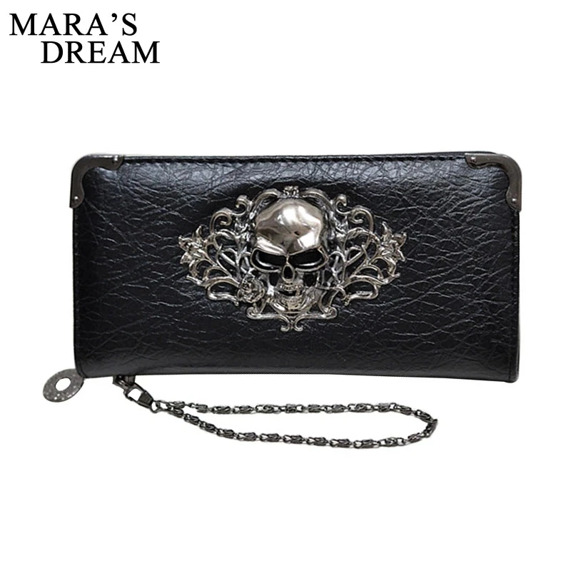 Mara\'s Dream Long Wallets Fashion Metal Skull Pattern PU Leather Women Wallets Portable Casual Lady Cash Purse Card Holder  Gift