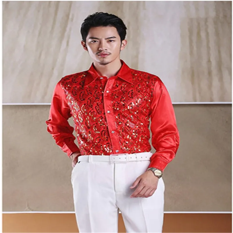 Men's glittering sequined shirt shirt stage performance clothing dance gala hosted chorus Shirts