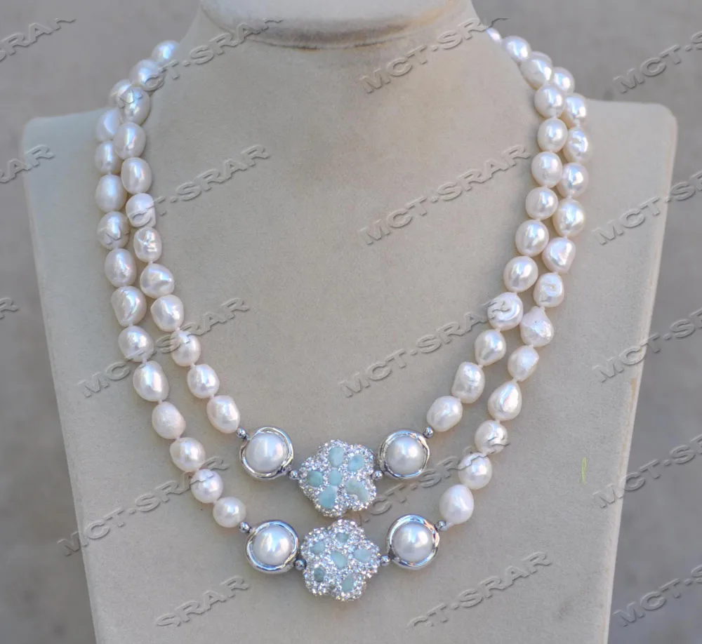 

MCT·STAR Z11624 34" 20mm White Baroque Pearl Blue Aquamarine CZ Necklace