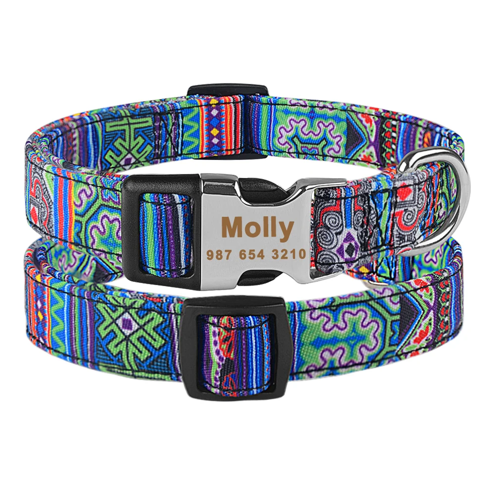 Pitbull Small Large Medium Pet Engraved name Dogs Collars Adjustable Nylon Custom Name Free Nameplate Dog Collar Printed ID Tag