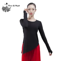 Vestido de manga de dedo de cuello redondo para mujer, Ropa de baile moderna, vestido de práctica de Yoga Modal, cordones laterales, blusa de baile clásico, talla grande 4XL