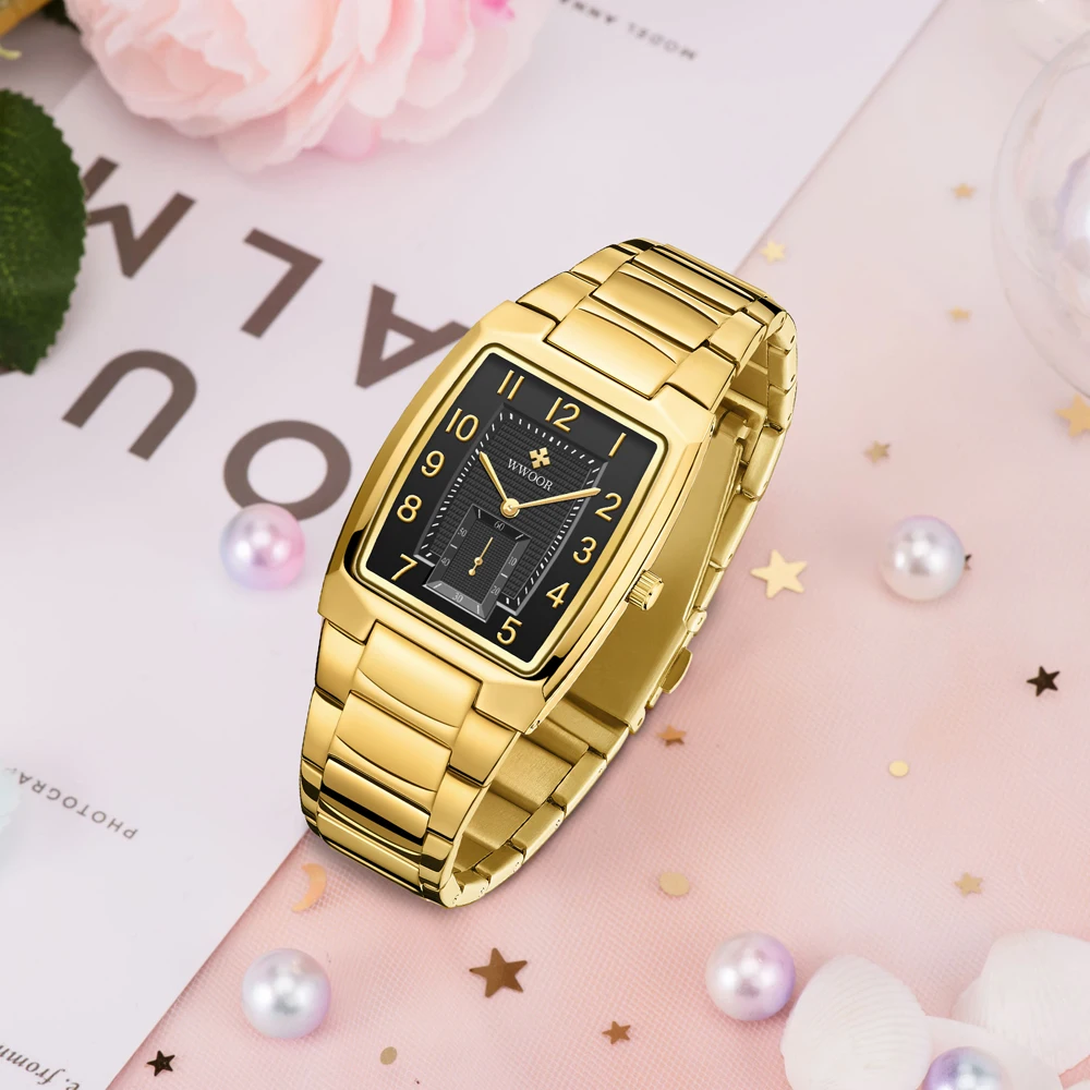 WWOOR Women Watches Gold Casual Ladies Quartz Watch Top Brand Luxury Waterproof Stainless Steel Women\'s Watches Relogio Feminino