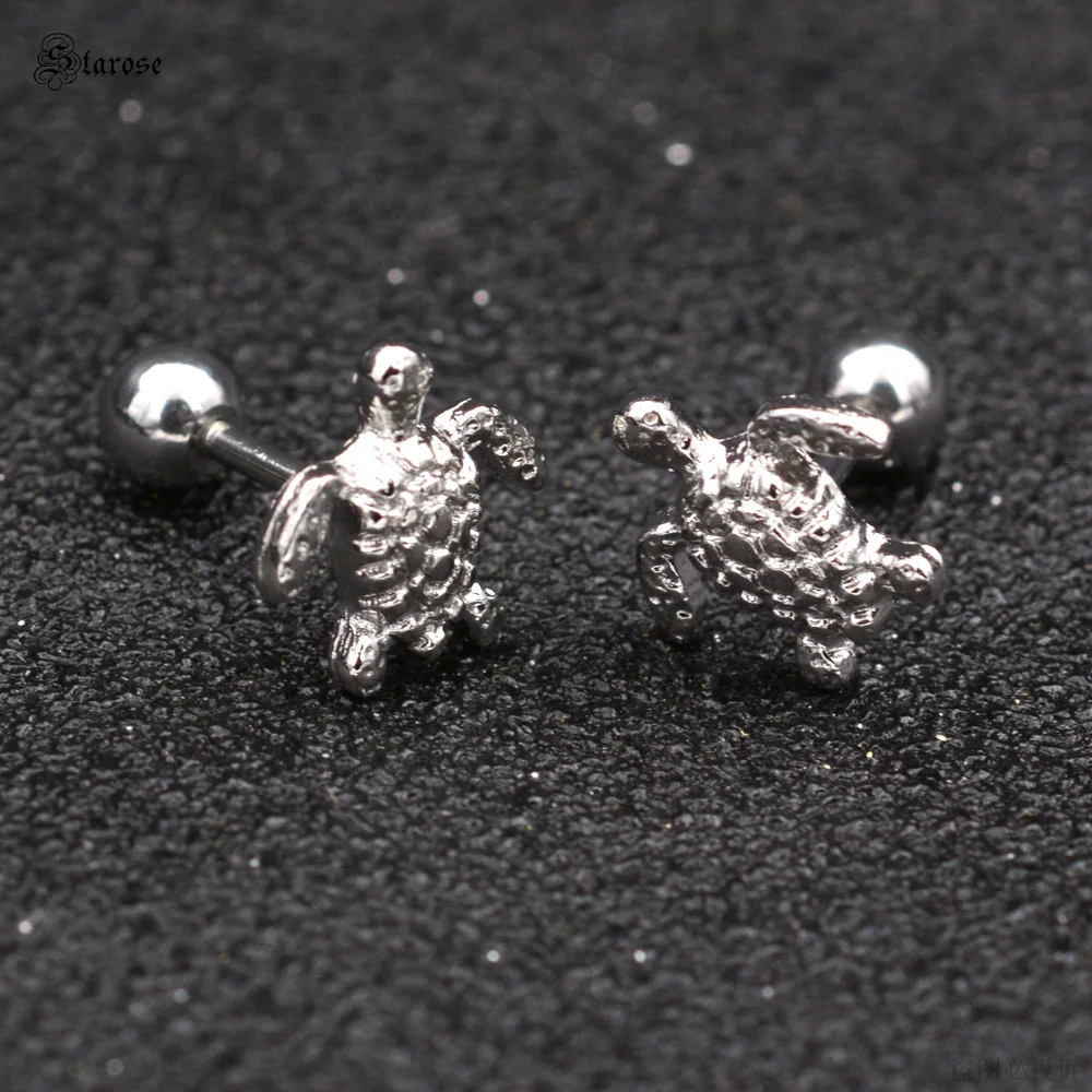 Starose 2 pcs 1.0x6mm Sea Turtle Earring Stud Helix Piercing Tragus Earrings Ear Piercing Oreja Cartilage Earrings Daith Jewelry