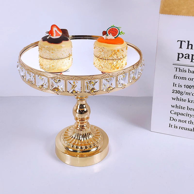 

Crysta Gold Cake Plate Stand Acrylic Mirror Metal Cupcake Dish Party Filming Props Dessert Wedding Tray Decoration Display