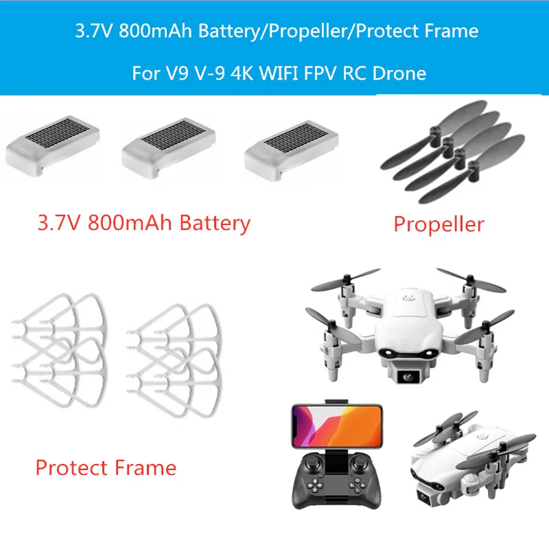 

4DRC V9 Drone 3.7V 800mAh Battery For 4DRC V9 V-9 4K RC Drone Spare Parts 4D-V9 V9 RC Drone Accessories Propeller Blades Toys