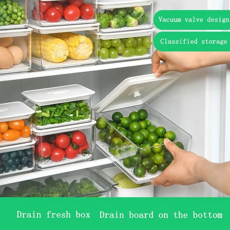 

Food Sealed Storage Box Refrigerator Fruit and Vegetable Storage Box with Lid Drain Freshness Box kitchen Tools