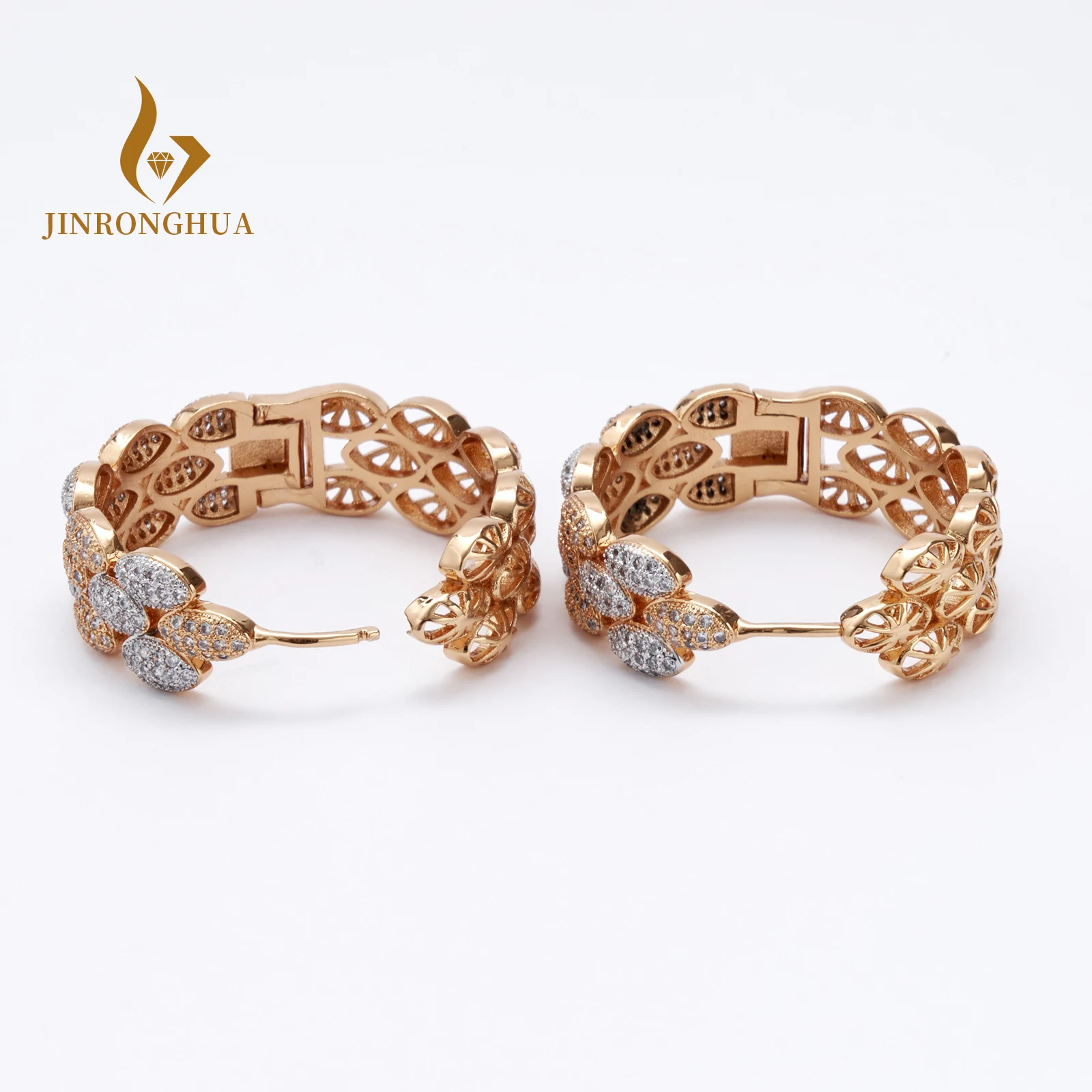 JRH 2-Color Gold Plating Hoop Earrings For Women Luxery Zircon CZ Earrings For Wedding Dubai Bridal Earring Fashion Jewelry