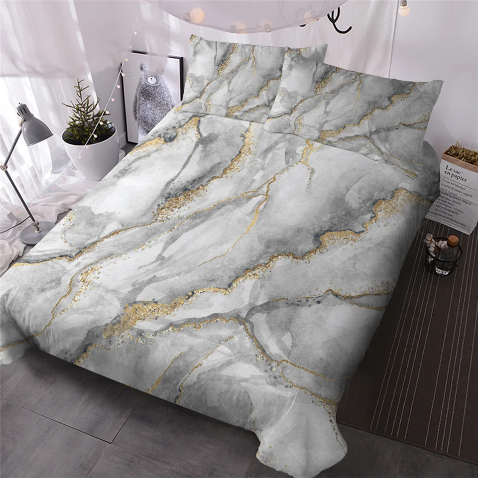 BeddingOutlet Clearance Bedding Set Twin Size Marble Quilt Cover With Pillowcase 3pcs Polyester Bedspreads US Warehouse