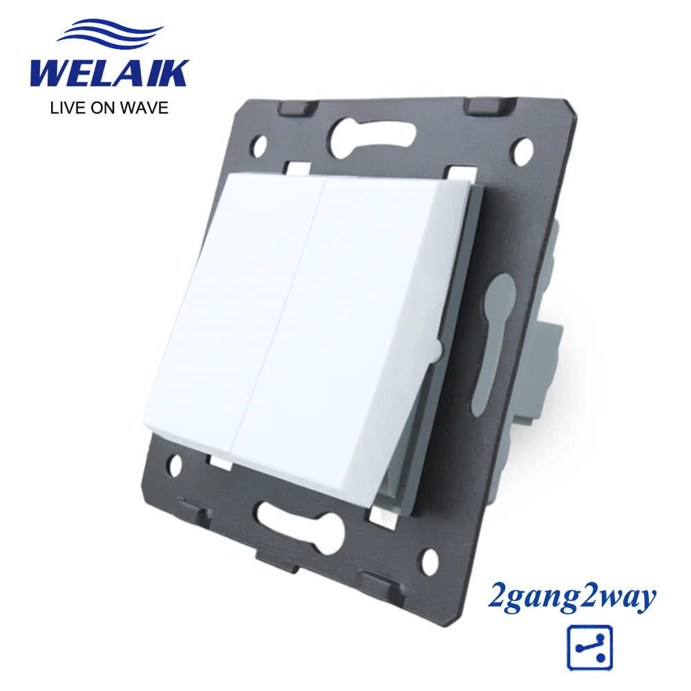 WELAIK EU Stairs Push Button 2Gang2Way Light Wall Switch DIY Parts Crystal-Glass-Panel AC250V A722W