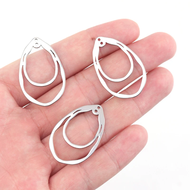 10pcs/lot Stainless Steel Charms Floating Charms Water Drop Hollow Pendant Connector For Necklace DIY Jewelry Making Wholesale