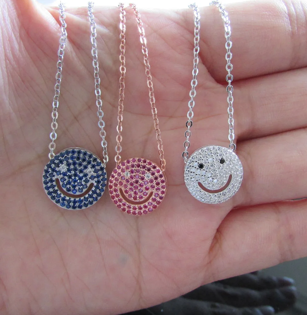 NEW Authentic 925 sterling silver wish you happy everyday mother day gift pave cz smily silver necklace 2017