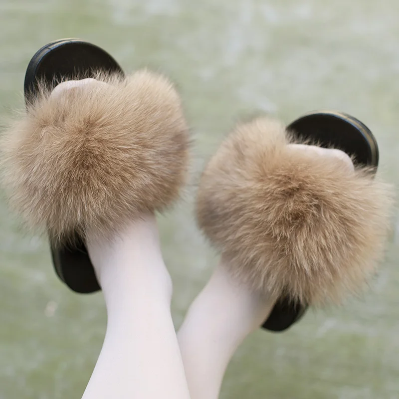 Free Shipping CX-A-83C Women's Flat PVC Indoor Slippers Women Fashion Non-slip Fox Fur Slippers