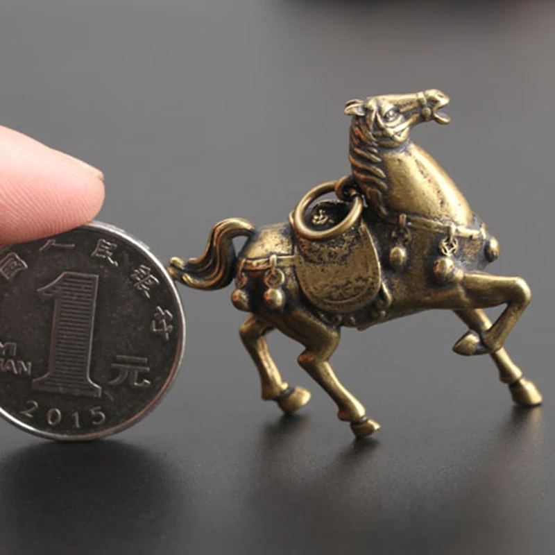 Copper Running War Horse Figurines Small Ornaments Vintage Brass Lucky Feng Shui Home Decorations Metal Animal Key Chain Pendant image 5