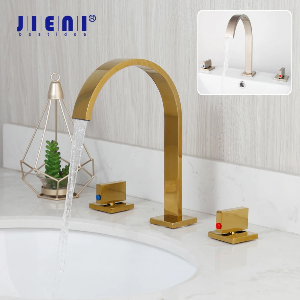 

JIENI Nickel Brushed Bathroom Bathtub Faucet Wash Basin Sink Faucet Golden Plated Vanity Faucet Solid Brass Mixer Tap Faucet