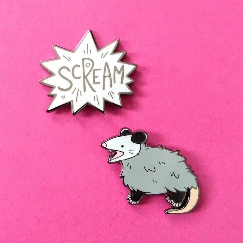 Screaming Opossum Enamel Pin Possum Lapel Pins Scream Badge Animal Brooch