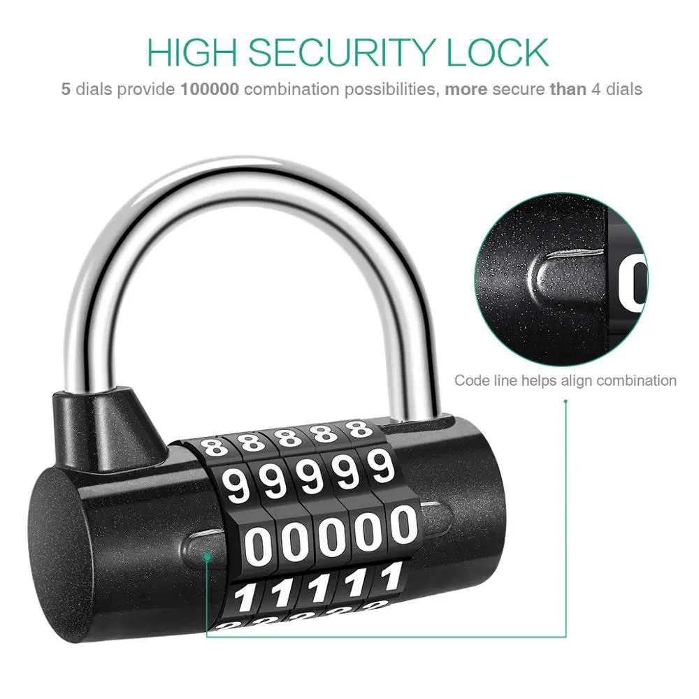 ORIA 5 Digit Lock Padlock Safety Lock Door Luggage Locker Code Locks Combination Outdoor Bag Bicycle Window Security Padlock