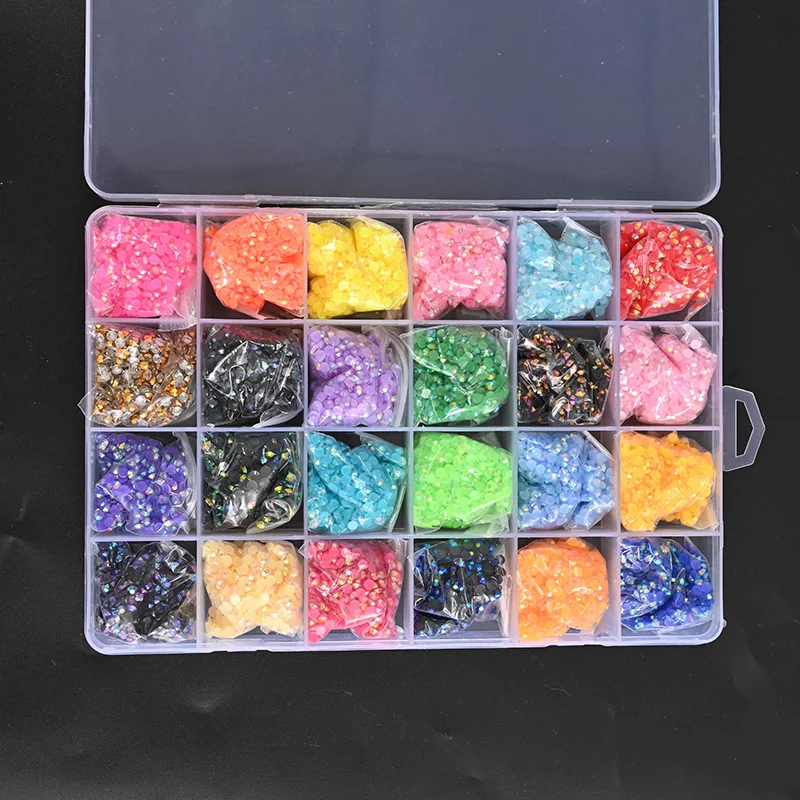 24000 sztuk 3mm żywica kryształki bez kleju (24*1000) Mix galaretki kolorowy lakier do paznokci Art FlatBack Glitters Gems kamienie w 24Girds Box &