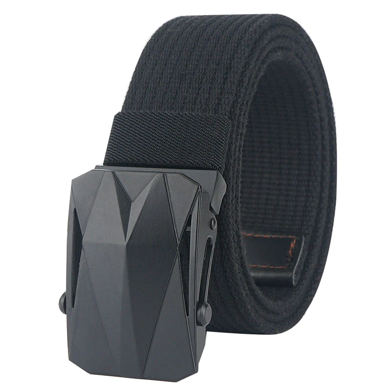 Smooth Buckle Men belt Black sports car buckle quality Solid Color Canvas belt Weaving Wear resistant Wild Casual belt 115 cm