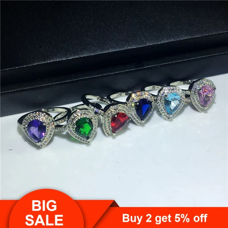 choucong 6 colors Water Drop Ring 925 Sterling Silver Peart cut AAAAA cz Birthstone Wedding Band Rings For Women Party Jewelry