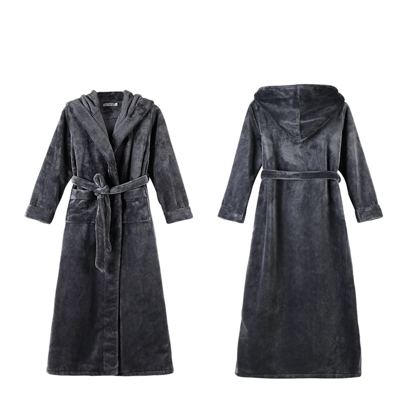 Ladies\' Long Style Mops Floor Warm Long Wool Flannel Nightdress Coral Velvet Bathrobe Morning Gown Kimono Sleepwear Home Dress