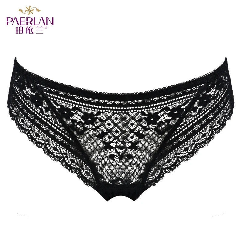 PAERLAN Solid color low-Rise hips Lace Flora Women Panties comfortable briefs sexy temptation hollow underwear