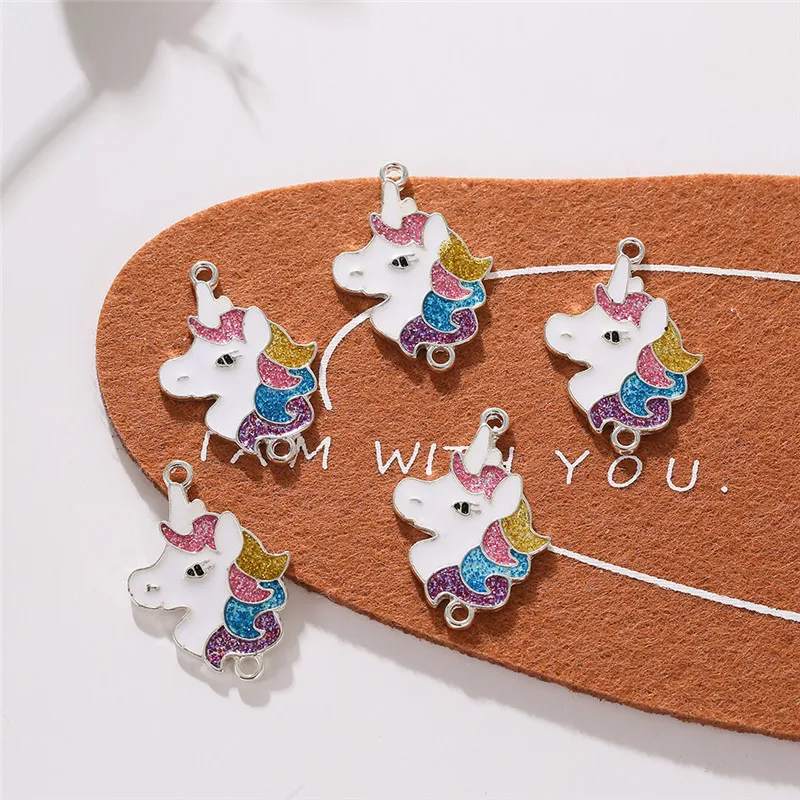 10pcs/lot Alloy Animal Charms Unicorn Rabbit Colorful Connector Pendant For Woman Girls Making Jewelry DIY Ornament Decoration