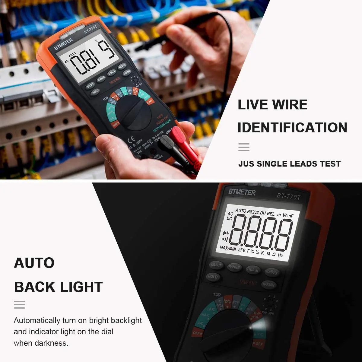 BT-770T true RMS digital multimeter tester 6000 count AC and DC 20A ohmmeter voltmeter multimeter to measure voltage and current