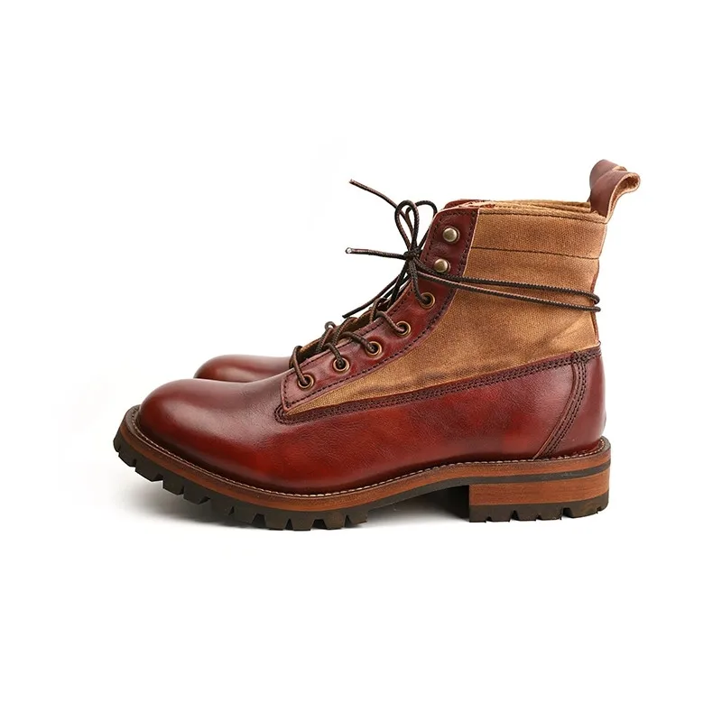 New Vintage Fashion Casual Men Boots Handmade Cow Leather Shoes Round Toe Tooling Motorcycle Boots High Quality Ankle Boots