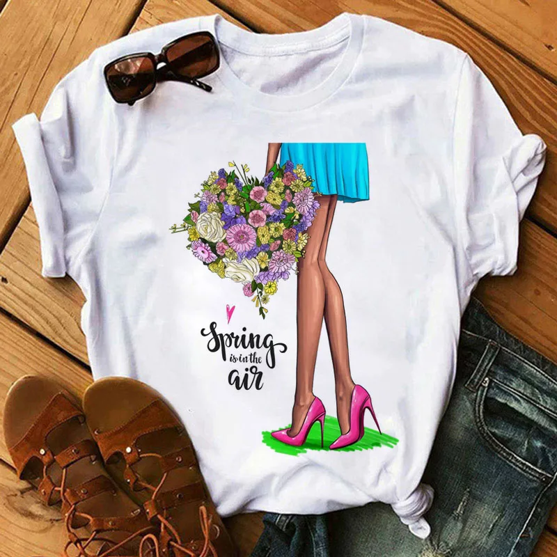 Fashion Women T Shirt Sunflower Girl Printed T Shirt Casual Black Tops 90s Ladies Girl Tee Shirt Female Harajuku Graphic T-shirt