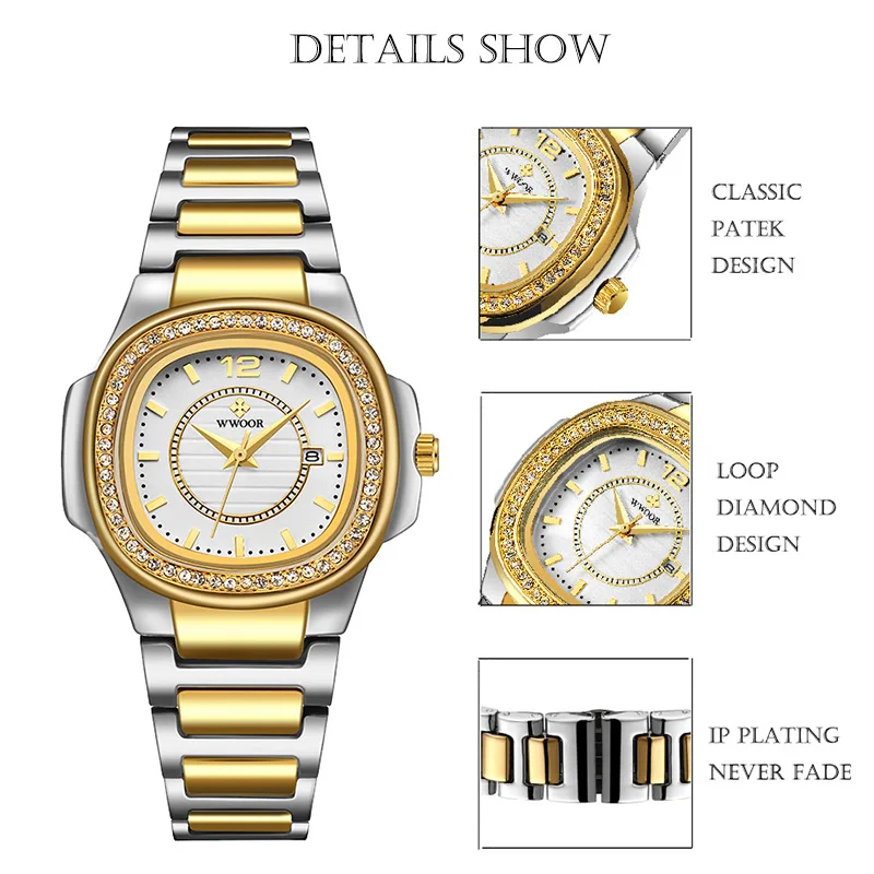 WWOOR Women Watches 2024 Fashion Diamond Bracelet Watch Luxury Brand Gold Ladies Quartz Wrist Watch Gifts For Women Montre Femme