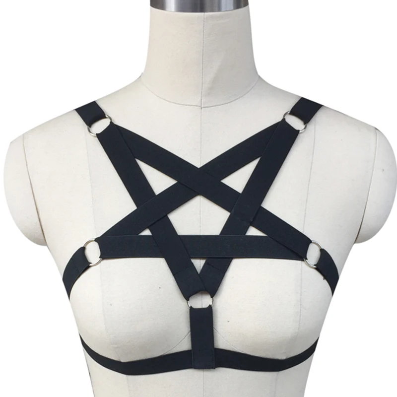 

Sexy Ladies Pentagram Harness Bra for Women Sexy Crop Top Body Cage Bralette Punk Goth Fetish Bondage Plus Size Festival Rave