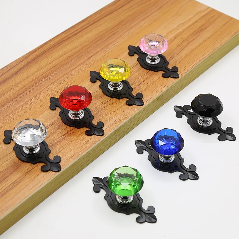 Colorful Diamond Cabinet Door Handle Transparent Crystal Glass Furniture Handle Modern Wardrobe Drawer Knob Single Hole