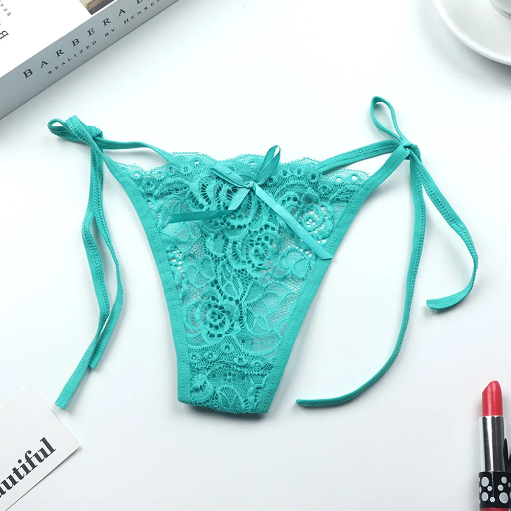 1 pc Sexy G-string Thongs Women Panties Floral Sheer Underwear Soft Side Tie Lingerie Briefs Lace Transparent Thong Panties