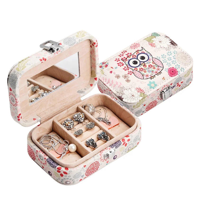 Women's Fresh Jewelry Organizer Display Travel Jewelry Boxes Case Portable Leather Makeup Earrings Ring Jewelry Storage