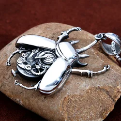 Creative Steampunk Mechanical Gear Beetle Pendant Necklace Men Womens Fashion Biker Rock Punk Stainless Steel Jewelry Gift