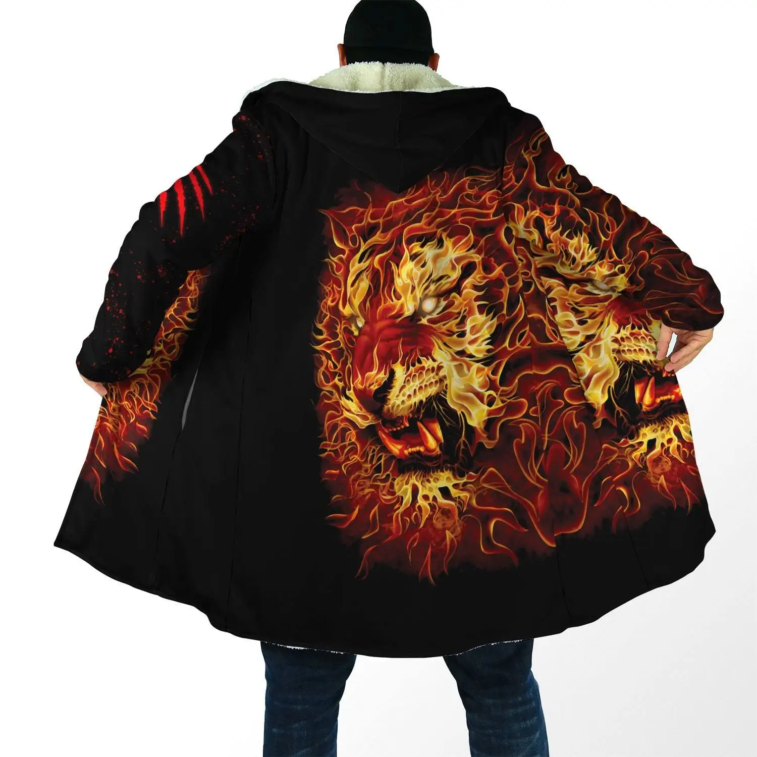 Drop shipping Winter Mens Cloak Animal Beautiful Tiger 3D Printing Fleece Hooded cloak Unisex Casual Thick Warm Cape coat PF34