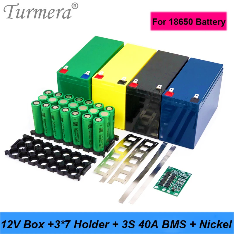 Turmera 12V 7Ah do 20Ah Pojemnik na akumulator 3X7 18650 Uchwyt 3S 40A BMS ze spawaniem niklowym do motocykli Zastępuje stosowanie kwasu ołowiowego